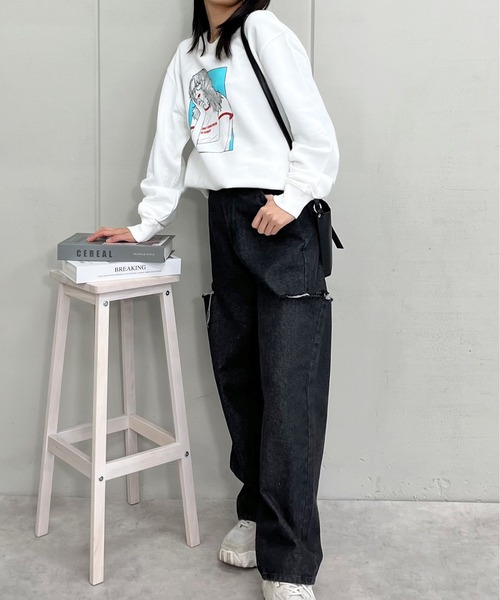 &soiree(アンドソワレ)の「ハイウエストダメージワイドデニムパンツ(デニムパンツ・レディース・ブラック/グレー・SMALL/MEDIUM)」の10枚目の写真