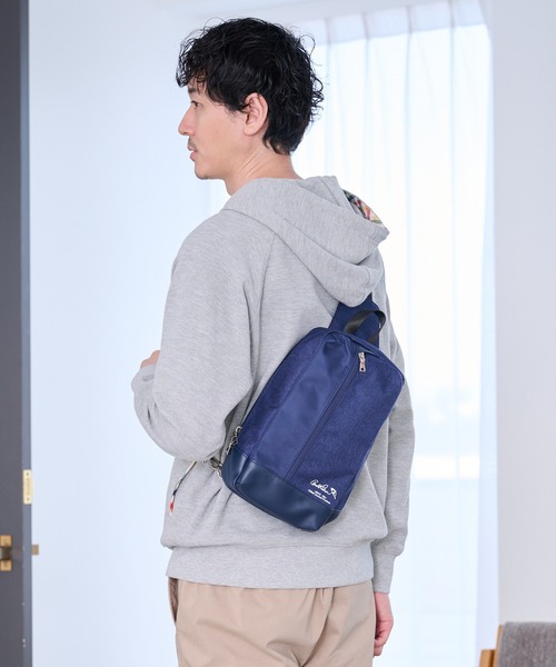 セール】メランジ×フェイクレザー パネル ボディバッグ（ボディバッグ