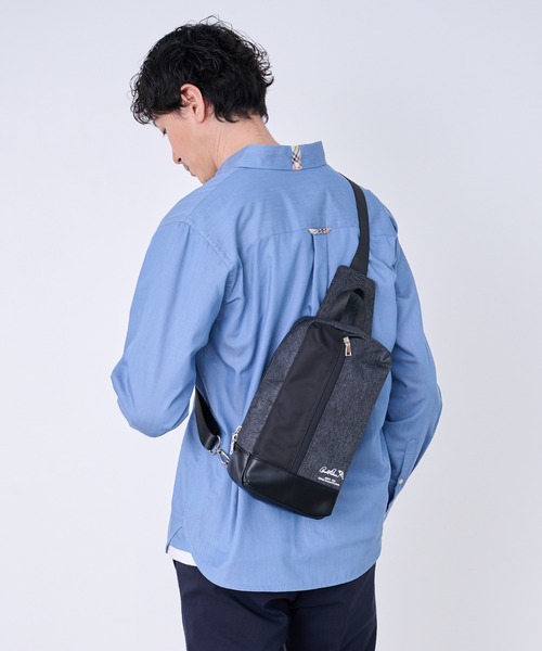 セール】メランジ×フェイクレザー パネル ボディバッグ（ボディバッグ