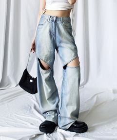 カットアウトルーズジーンズ MOUSSY | CUT OUT LOOSE ストレートデニム (ワイド ) |SHEL'TTER