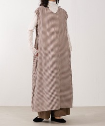 emesuelee（エメスーリー）の「麻レーヨン Vネック チェックワンピース（シャツワンピース）」