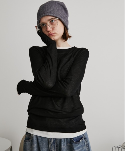 Auntie Rosa Holiday（アンティローザホリデー）の「シアーリブサムホールプルオーバー（Tシャツ/カットソー・レディース・ブラウン/ピンク/グレー/アイボリー/ブラック・FREE）」の2枚目の写真