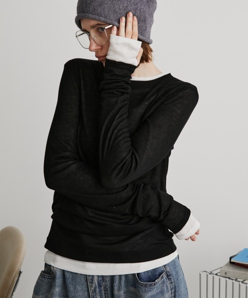 Auntie Rosa Holiday（アンティローザホリデー）の「シアーリブサムホールプルオーバー（Tシャツ/カットソー・レディース・ブラウン/ピンク/グレー/アイボリー/ブラック・FREE）」の19枚目の写真