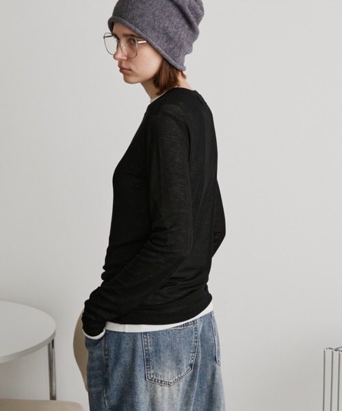 Auntie Rosa Holiday（アンティローザホリデー）の「シアーリブサムホールプルオーバー（Tシャツ/カットソー・レディース・ブラウン/ピンク/グレー/アイボリー/ブラック・FREE）」の6枚目の写真