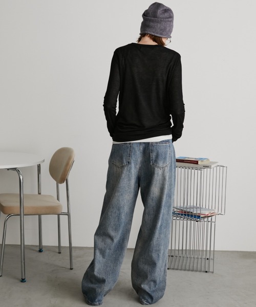 Auntie Rosa Holiday（アンティローザホリデー）の「シアーリブサムホールプルオーバー（Tシャツ/カットソー・レディース・ブラウン/ピンク/グレー/アイボリー/ブラック・FREE）」の10枚目の写真