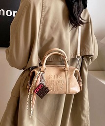 【チャーム付き】2WAY グランジレザーライクミニボストンバッグ / ショルダーバッグ