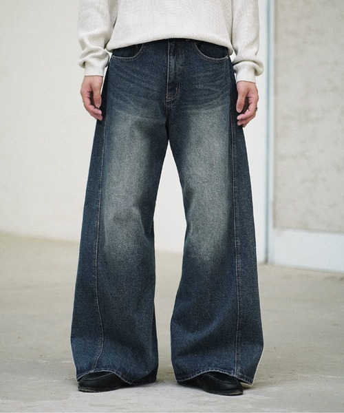 WYM LIDNM(EB oC h)CURVED FLARE BAGGY DENIM(fjpc)