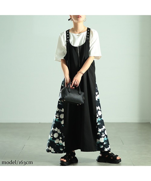 GOLDJAPAN(ゴールドジャパン)の「サイドドット柄切り替えジャンパースカート【大きいサイズ対応】(ジャンパースカート・レディース・ブラック・3L/4L/5L/LL)」の8枚目の写真