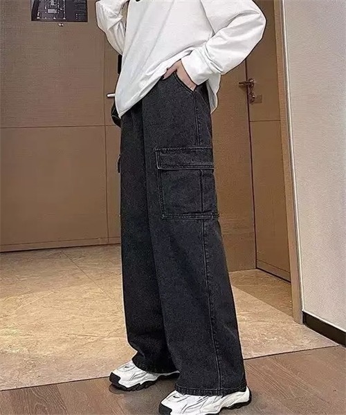 FREE STYLISTS(フリー スタイリスト)の「ゴムウエスト デニムワイド カーゴパンツ(デニムパンツ・レディース・ブルー/ブラック・M/L/XL/2XL/3XL/S)」の5枚目の写真