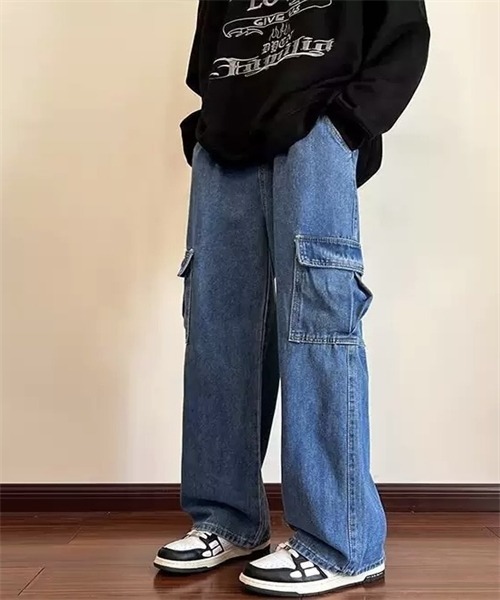 FREE STYLISTS(フリー スタイリスト)の「ゴムウエスト デニムワイド カーゴパンツ(デニムパンツ・レディース・ブルー/ブラック・M/L/XL/2XL/3XL/S)」の19枚目の写真