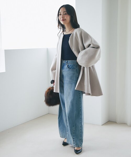 着回し抜群・美人見え】スパンコールリブオフショル8分袖ニット