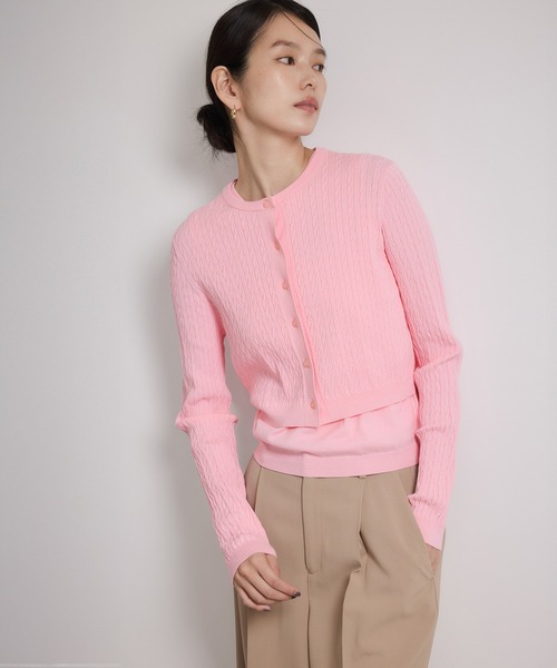 ROPE'(ロペ)の「ミニケーブルセパレートカーディガン(アンサンブル)/ イージーケア(カーディガン/ボレロ・レディース・ベージュ/ピンク系その他2・FREE)」の1枚目の写真