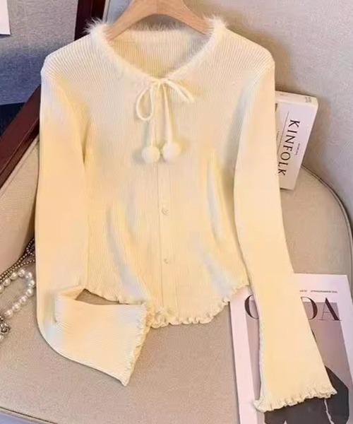Lace Ladies（レースレディース）の「リボン パールボタン メロウ リブ ニット トップス（ニット/セーター・レディース・アイボリー/ブラック/レッド・FREE）」の18枚目の写真
