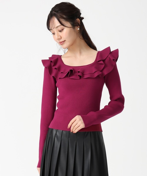 31 Sons de mode（トランテアン　ソン　ドゥ　モード）の「2025秋冬新作 フリルカラーニット（ニット/セーター・レディース・ピンク/ブラック/オフホワイト・ﾌﾘ-）」の21枚目の写真