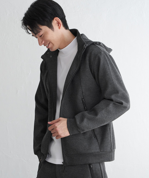 ikka(イッカ)の「【セットアップ対応】ダブルフェイスカノコ2wayジップパーカ(パーカー・メンズ・ブラック/スモークグレー・M/L/XL/S)」の8枚目の写真