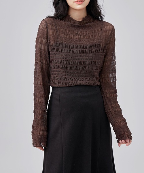 Lace Ladies（レースレディース）の「メッシュ シャーリング 長袖 ハイネック トップス（その他トップス・レディース・ホワイト/ブラック/アイボリー/パープル/ブラウン・FREE）」の5枚目の写真