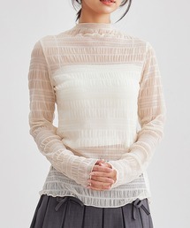 メッシュ シャーリング 長袖 ハイネック トップス