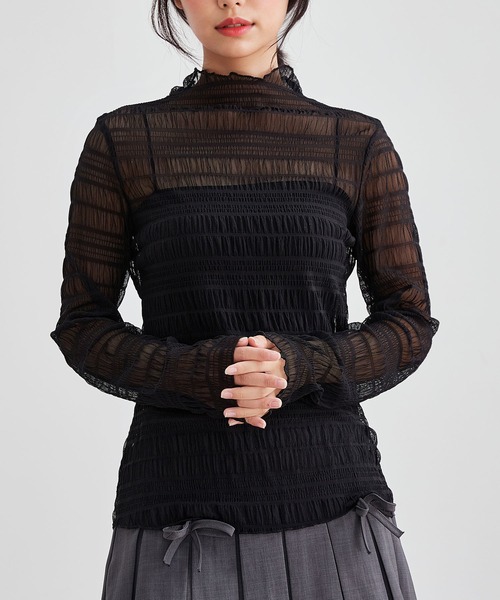 Lace Ladies（レースレディース）の「メッシュ シャーリング 長袖 ハイネック トップス（その他トップス・レディース・ホワイト/ブラック/アイボリー/パープル/ブラウン・FREE）」の4枚目の写真