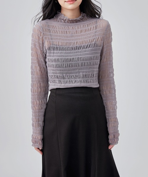 Lace Ladies（レースレディース）の「メッシュ シャーリング 長袖 ハイネック トップス（その他トップス・レディース・ホワイト/ブラック/アイボリー/パープル/ブラウン・FREE）」の12枚目の写真