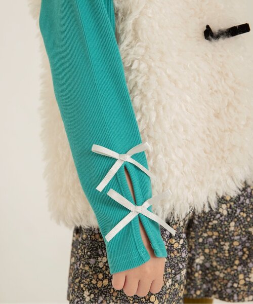 apres les cours（アプレレクール）の「【WEB限定】袖リボンリブTシャツ（Tシャツ/カットソー・キッズ・ドット/ラベンダー/エメラルド/ブラック/グレー・110/100/90/80/140/130/120）」の6枚目の写真