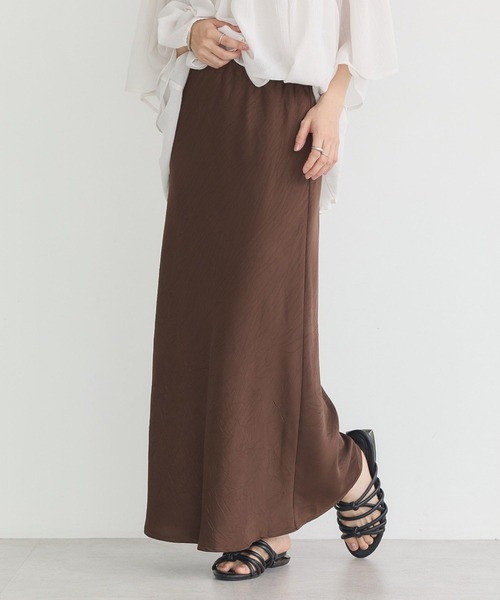 earth music&ecology（アースミュージックアンドエコロジー）の「ストレッチサテンスカート（スカート・レディース・ピンク/ブラウン/ブラック・FREE）」の3枚目の写真