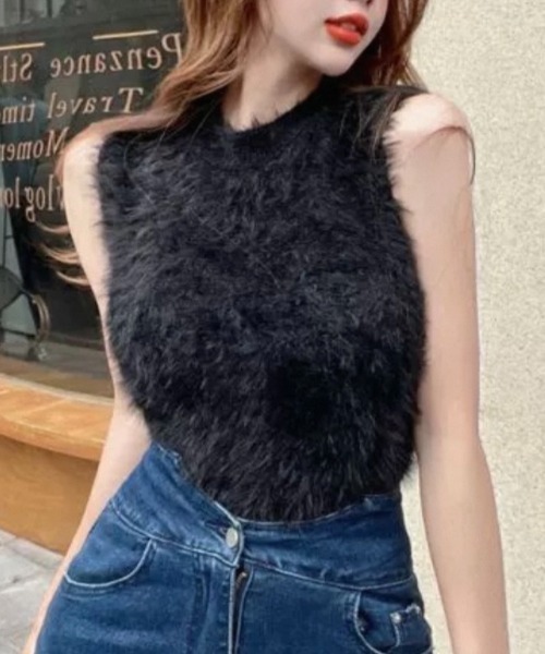 フェザーニットノースリーブトップス（ニット/セーター）｜ampm