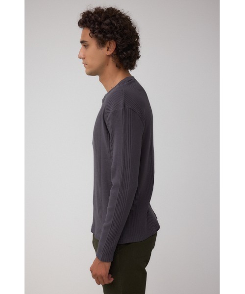 AZUL by moussy(アズールバイマウジー)の「ランダムリブヘンリーネックTシャツ(Tシャツ/カットソー・メンズ・ダークカーキ/ダークグレー/アイボリー・MEDIUM/LARGE)」の4枚目の写真