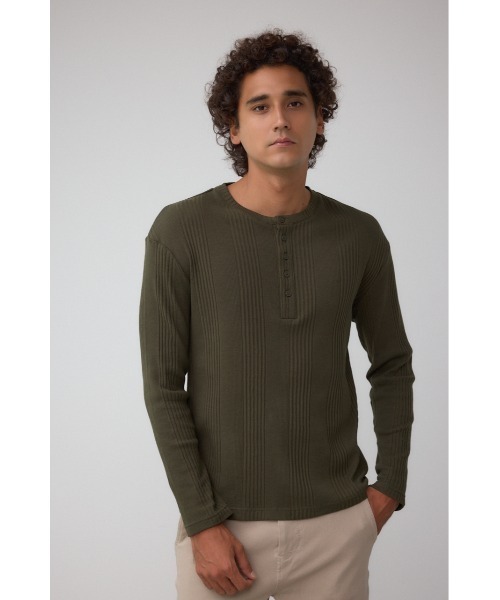 AZUL by moussy(アズールバイマウジー)の「ランダムリブヘンリーネックTシャツ(Tシャツ/カットソー・メンズ・ダークカーキ/ダークグレー/アイボリー・MEDIUM/LARGE)」の11枚目の写真