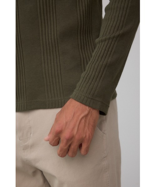 AZUL by moussy(アズールバイマウジー)の「ランダムリブヘンリーネックTシャツ(Tシャツ/カットソー・メンズ・ダークカーキ/ダークグレー/アイボリー・MEDIUM/LARGE)」の18枚目の写真