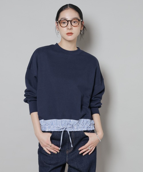 NANO universe（ナノユニバース）の「ブロード切替クルーネック裏毛トップス（Tシャツ/カットソー・レディース・グレー/ネイビー/チャコール・FREE）」の3枚目の写真