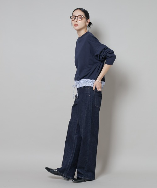 NANO universe（ナノユニバース）の「ブロード切替クルーネック裏毛トップス（Tシャツ/カットソー・レディース・グレー/ネイビー/チャコール・FREE）」の11枚目の写真