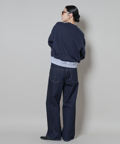 NANO universe（ナノユニバース）の「ブロード切替クルーネック裏毛トップス（Tシャツ/カットソー・レディース・グレー/ネイビー/チャコール・FREE）」の12枚目の写真