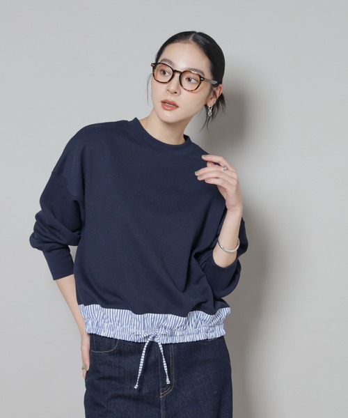 NANO universe（ナノユニバース）の「ブロード切替クルーネック裏毛トップス（Tシャツ/カットソー・レディース・グレー/ネイビー/チャコール・FREE）」の16枚目の写真