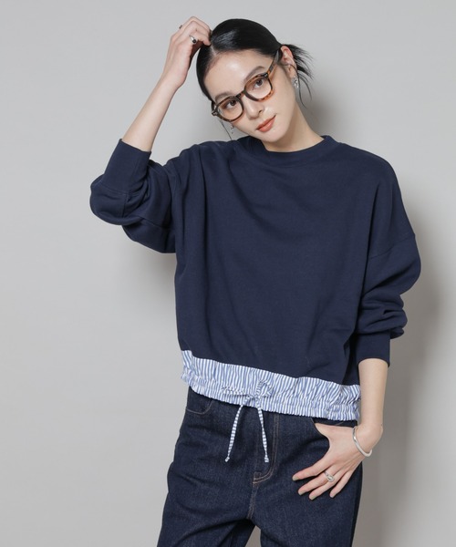 NANO universe（ナノユニバース）の「ブロード切替クルーネック裏毛トップス（Tシャツ/カットソー・レディース・グレー/ネイビー/チャコール・FREE）」の17枚目の写真