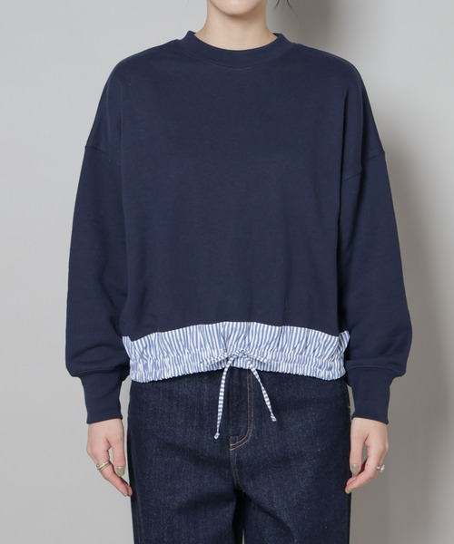 NANO universe（ナノユニバース）の「ブロード切替クルーネック裏毛トップス（Tシャツ/カットソー・レディース・グレー/ネイビー/チャコール・FREE）」の13枚目の写真