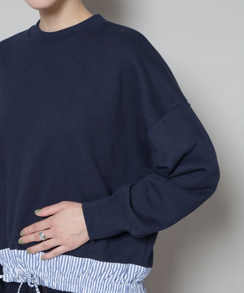 NANO universe（ナノユニバース）の「ブロード切替クルーネック裏毛トップス（Tシャツ/カットソー・レディース・グレー/ネイビー/チャコール・FREE）」の5枚目の写真