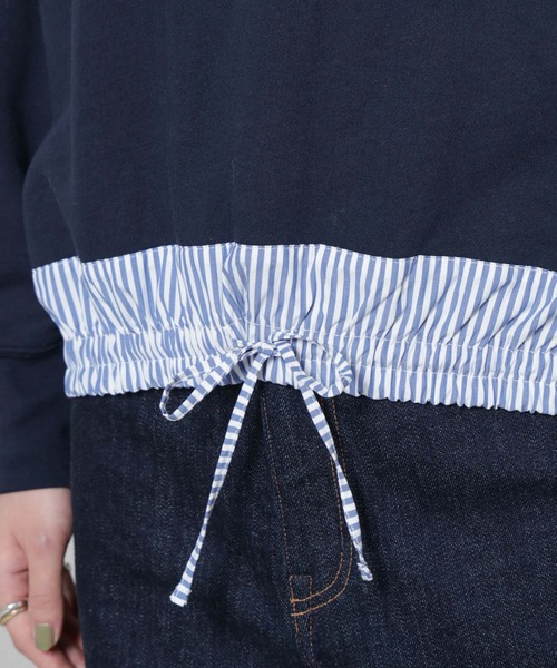 NANO universe（ナノユニバース）の「ブロード切替クルーネック裏毛トップス（Tシャツ/カットソー・レディース・グレー/ネイビー/チャコール・FREE）」の7枚目の写真