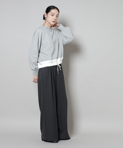 NANO universe（ナノユニバース）の「ブロード切替クルーネック裏毛トップス（Tシャツ/カットソー・レディース・グレー/ネイビー/チャコール・FREE）」の15枚目の写真