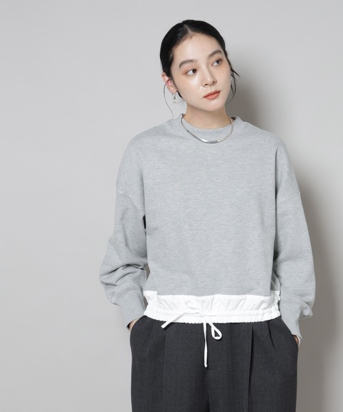 NANO universe（ナノユニバース）の「ブロード切替クルーネック裏毛トップス（Tシャツ/カットソー・レディース・グレー/ネイビー/チャコール・FREE）」の21枚目の写真