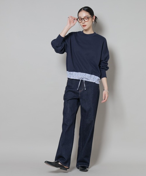 NANO universe（ナノユニバース）の「ブロード切替クルーネック裏毛トップス（Tシャツ/カットソー・レディース・グレー/ネイビー/チャコール・FREE）」の9枚目の写真