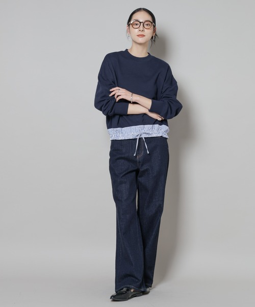 NANO universe（ナノユニバース）の「ブロード切替クルーネック裏毛トップス（Tシャツ/カットソー・レディース・グレー/ネイビー/チャコール・FREE）」の10枚目の写真