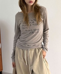 レタリング オフショルダー ボートネック 長袖 Tシャツ