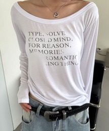 レタリング オフショルダー ボートネック 長袖 Tシャツ