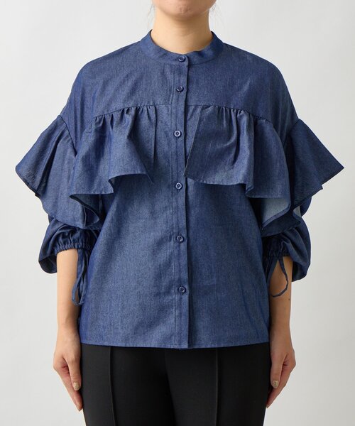 un dix cors（アンディコール）の「《主役級アイテム◎》シャーリングデニムブラウス（シャツ/ブラウス・レディース・サックスブルー/インディゴブルー・FREE）」の10枚目の写真