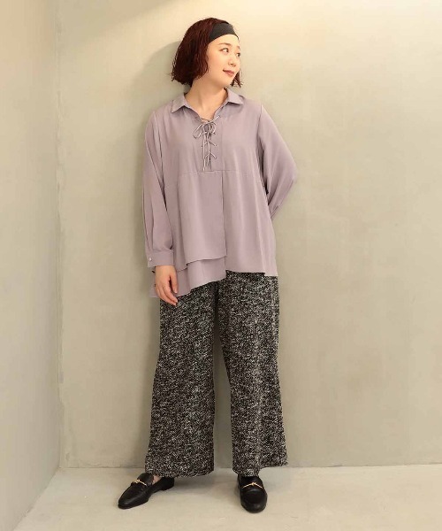 leswel(レスウェル)の「【L~5L 大きいサイズ】ツイードライクニットイージーパンツ(その他パンツ・レディース・ブラック/ネイビー・L/LL/3L/4L/5L)」の20枚目の写真