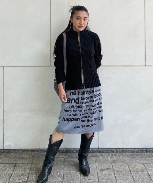 Oriens JOURNAL STANDARD（オリエンス ジャーナルスタンダード）の「フロントジップリブニット（ニット/セーター・レディース・ブラック/パープル/イエロー・FREE）」の10枚目の写真