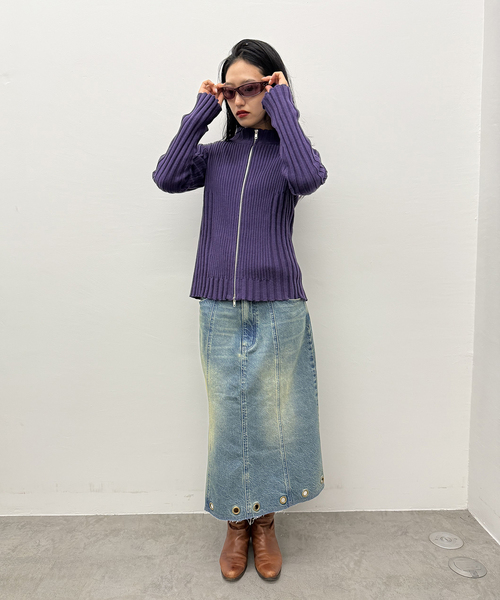 Oriens JOURNAL STANDARD（オリエンス ジャーナルスタンダード）の「フロントジップリブニット（ニット/セーター・レディース・ブラック/パープル/イエロー・FREE）」の19枚目の写真