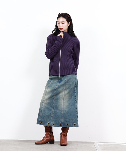 Oriens JOURNAL STANDARD（オリエンス ジャーナルスタンダード）の「フロントジップリブニット（ニット/セーター・レディース・ブラック/パープル/イエロー・FREE）」の22枚目の写真