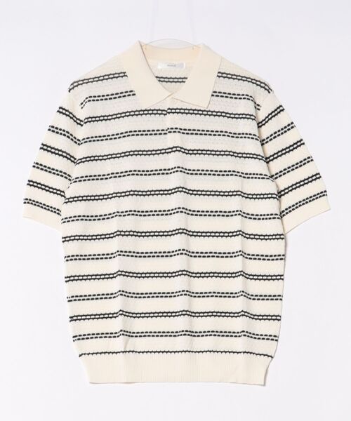 NOWLE(ノウル)の「【NOWLE】メッシュボーダー 透かし編み ニット 半袖 ポロシャツ(ポロシャツ・メンズ・オフホワイト・MEDIUM/LARGE/X-LARGE)」の3枚目の写真