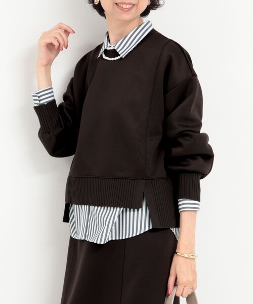 MICO COULIER（ミコクリエ）の「《セットアップ対応》軽量ボンディングドロップスリーブプルオーバーカットソー（Tシャツ/カットソー・レディース・ブラウン/ブラック/グレイッシュベージュ・38）」の3枚目の写真